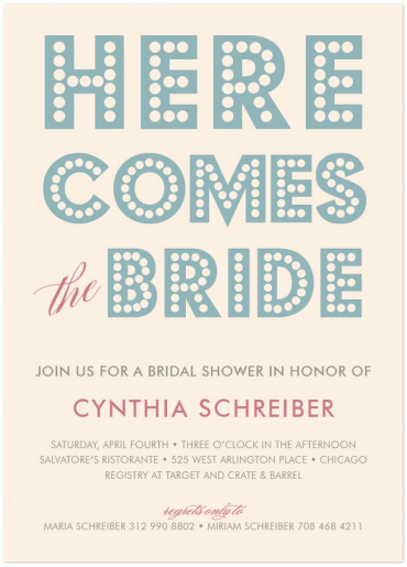 Here Comes the Bride Shower Invite Featuring Budmo Font