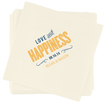 Love & Happiness Wedding Napkin Featuring Cyclone Font