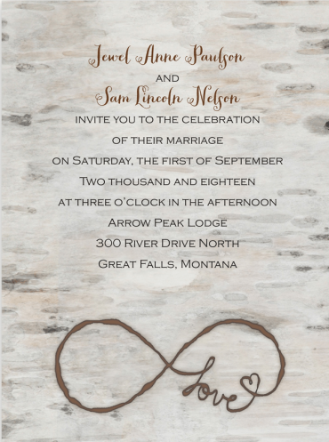 Infinity Love Wedding Invitation Featuring Peoni Pro Font