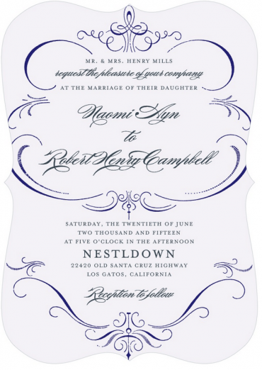 Ornate Engagement Wedding Invitation Featuring Burgues Script Font