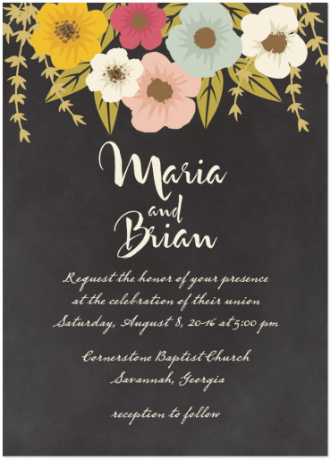 Plentiful Blossoms Wedding Invitation Featuring Despeinada Font