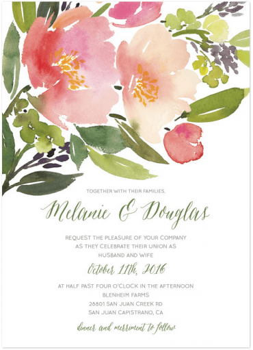 Watercolor Floral Wedding Invitation Featuring Asterism Font