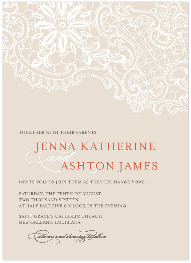 white lace wedding invitation