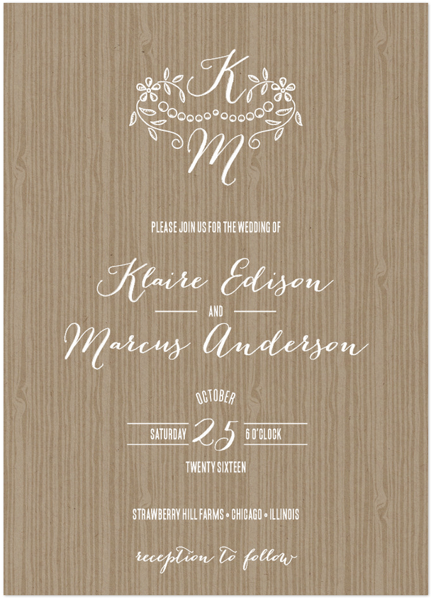 woodland texture wedding invitation