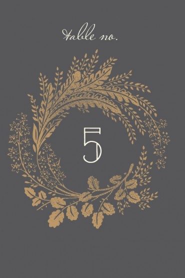 Woodsy Wreath Table Number Featuring Naive Inline Font